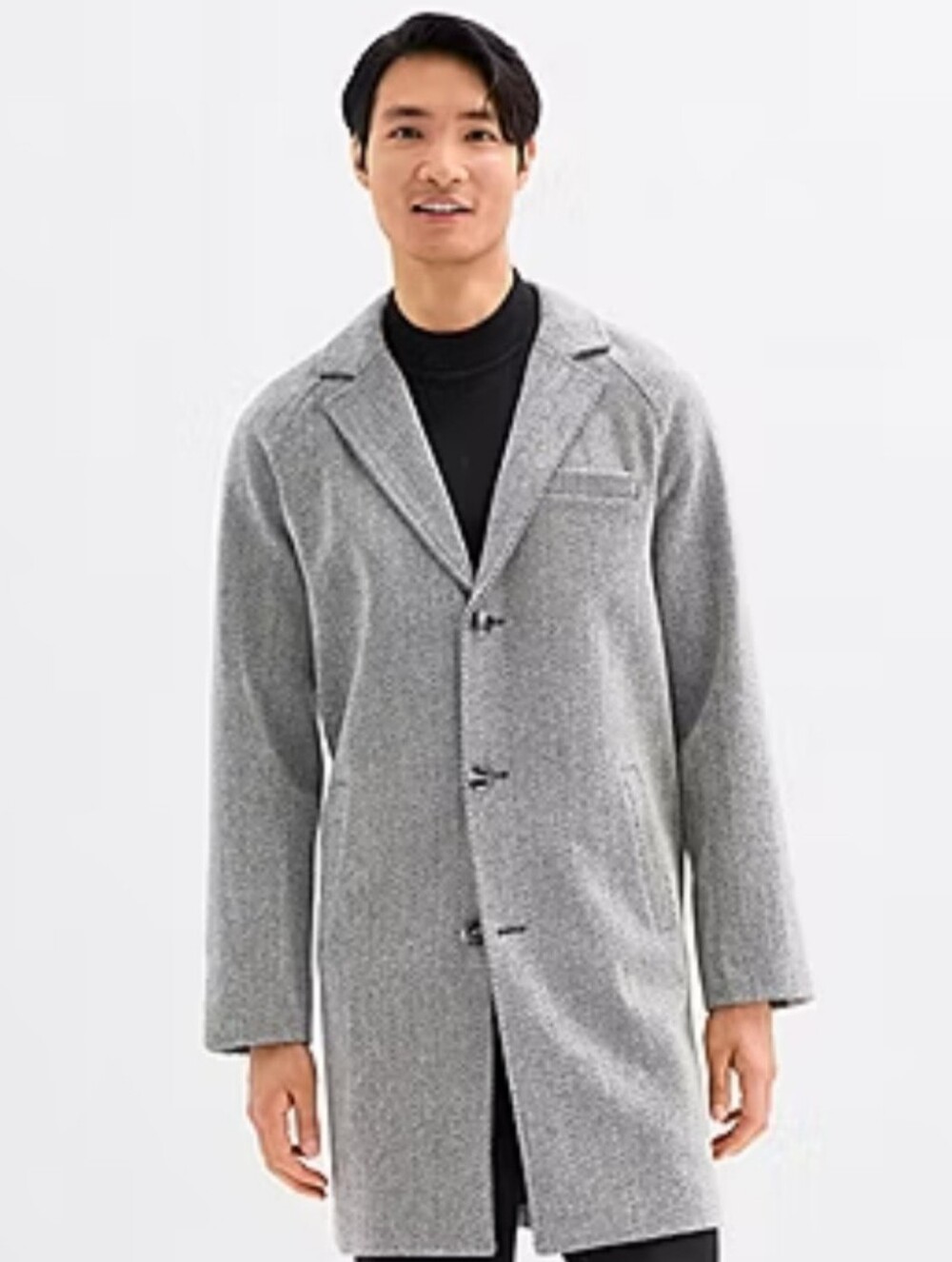 NEW JF J.Ferrar Wool Blend Topcoat Overcoat Classic Button Front Coat Gray Sz LG